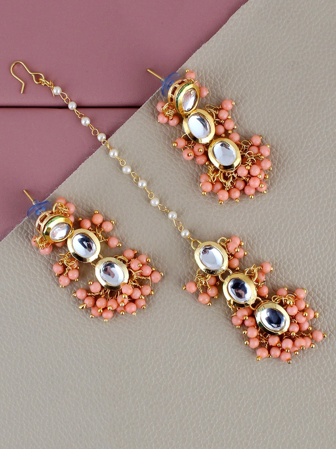 

LUCKY JEWELLERY Gold-Plated Kundan-Studded Jewellary Set, Peach