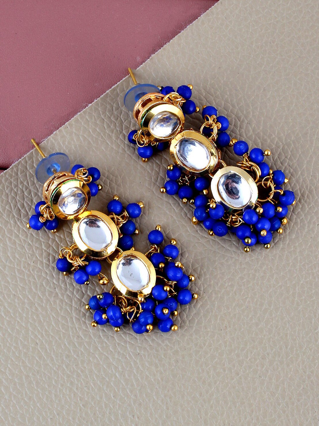 

LUCKY JEWELLERY Gold-Plated Kundan-Studded Drop Earrings