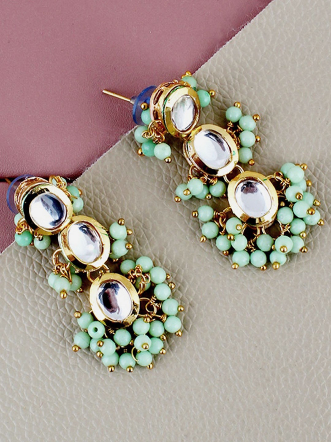 

LUCKY JEWELLERY Gold-Plated Kundan-Studded Contemporary Drop Earrings