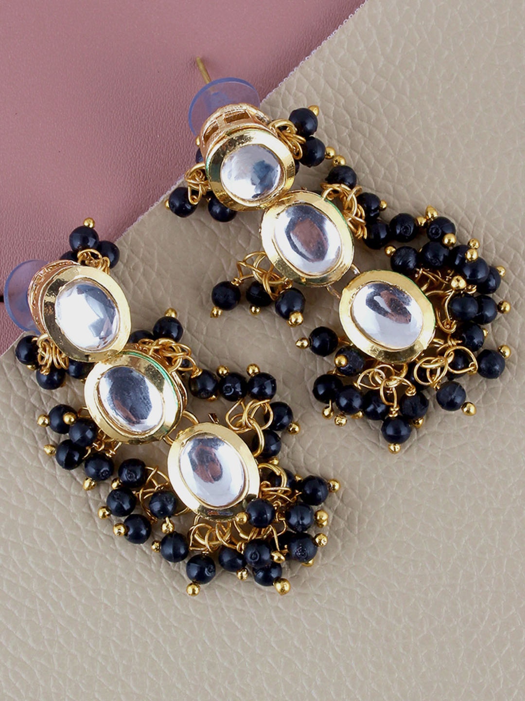 

LUCKY JEWELLERY Gold-Plated Kundan-Studded Oval Chandbalis