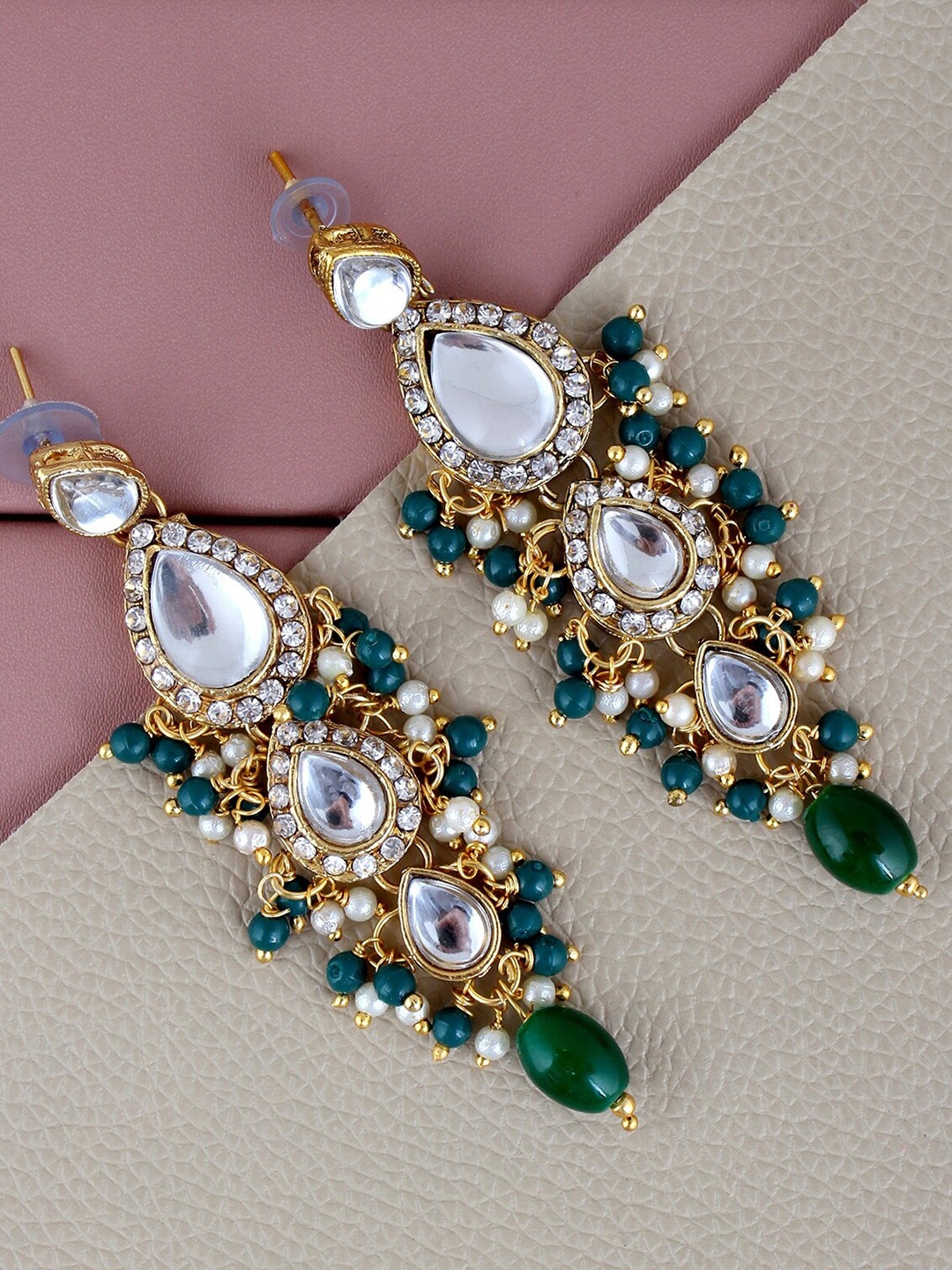 

LUCKY JEWELLERY Gold-Plated Leaf Shaped Drop Earrings