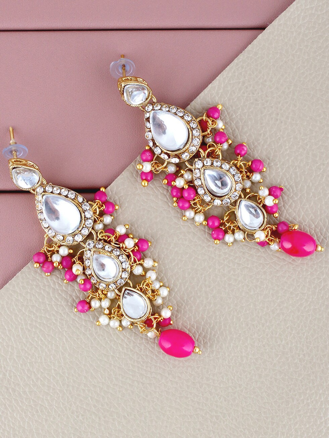 

LUCKY JEWELLERY Gold-Plated Leaf Shaped Drop Earrings