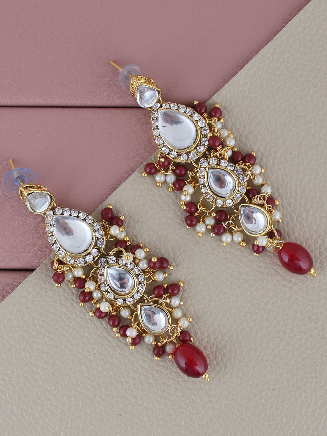 

LUCKY JEWELLERY Gold Plated Drop Earrings, Maroon