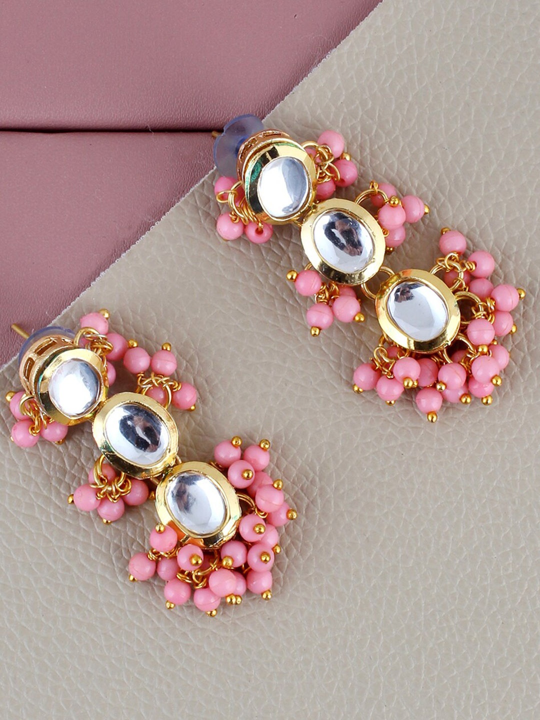 

LUCKY JEWELLERY Gold-Plated Kundan-Studded Drop Earrings