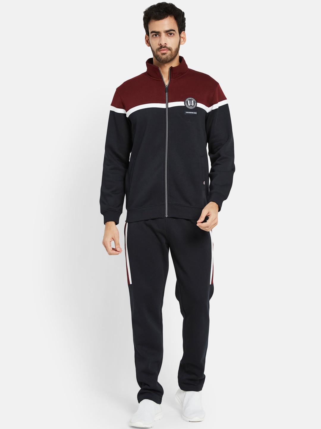 

Octave Colorblocked Fleece Mock Collar Tracksuit, Navy blue