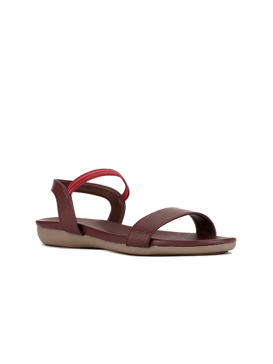 

Bata Textured Open Toe Flats With Backstrap, Maroon