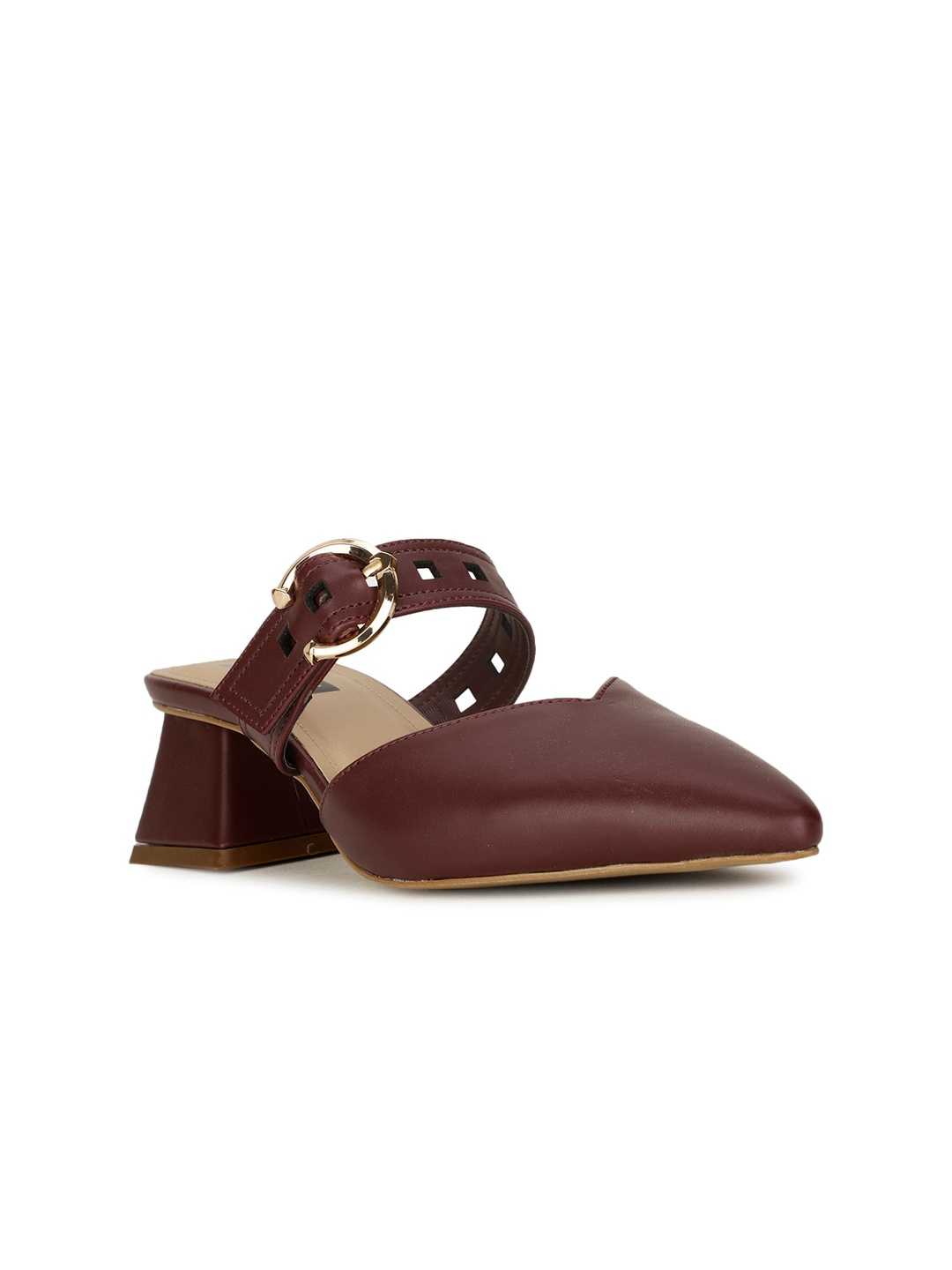 

Bata Marielle Buckle Embellished Block Heel Mules, Maroon