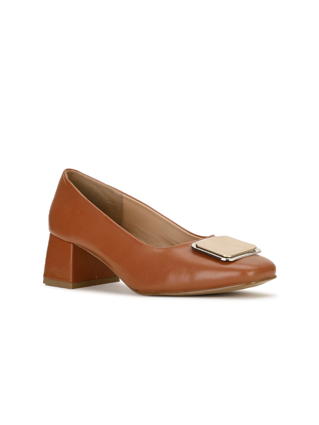 

Bata MELVA Embellished Square Toe Block Pumps, Tan