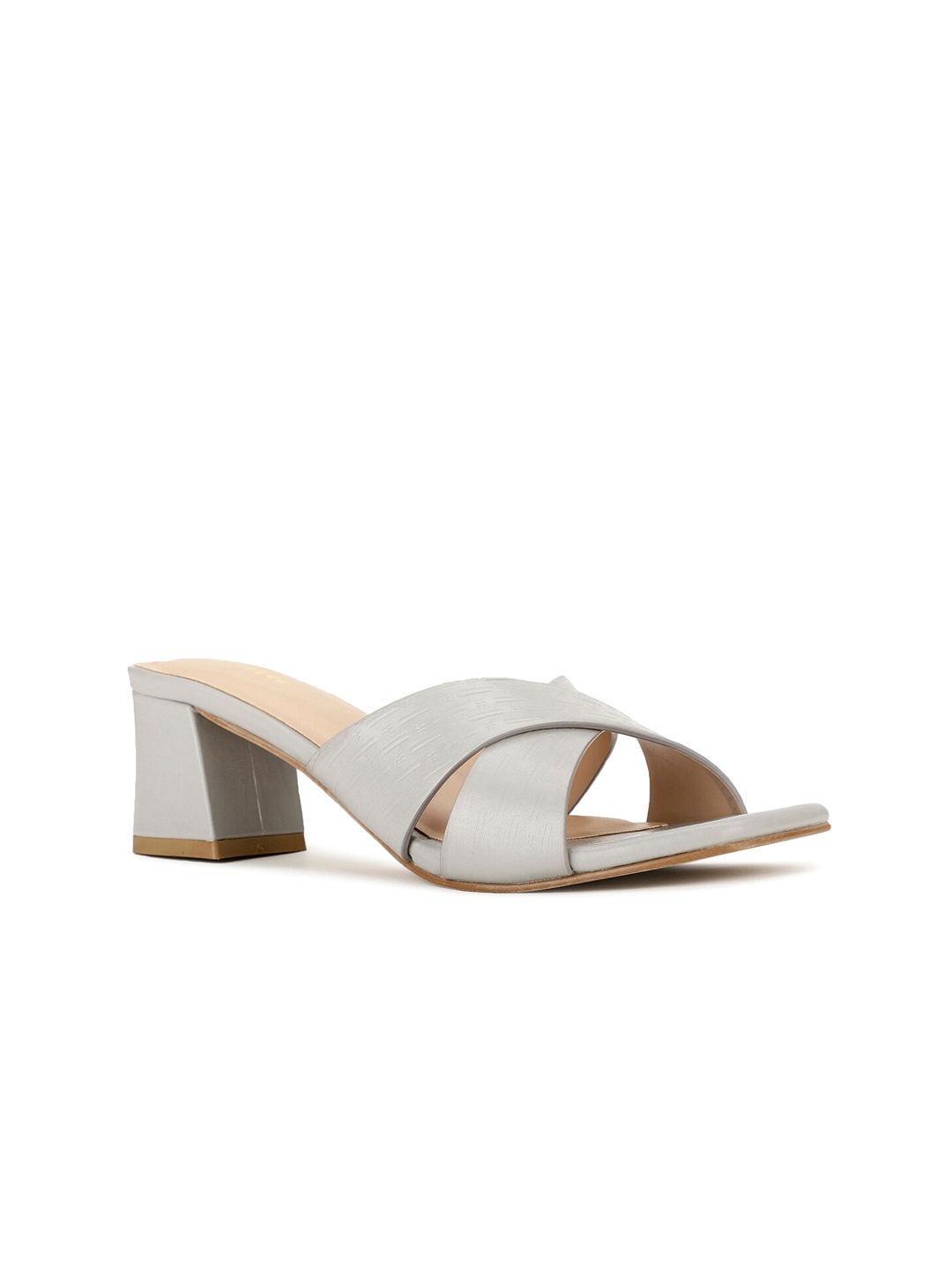 

Bata Textured Cross Strap Block Heels, Grey