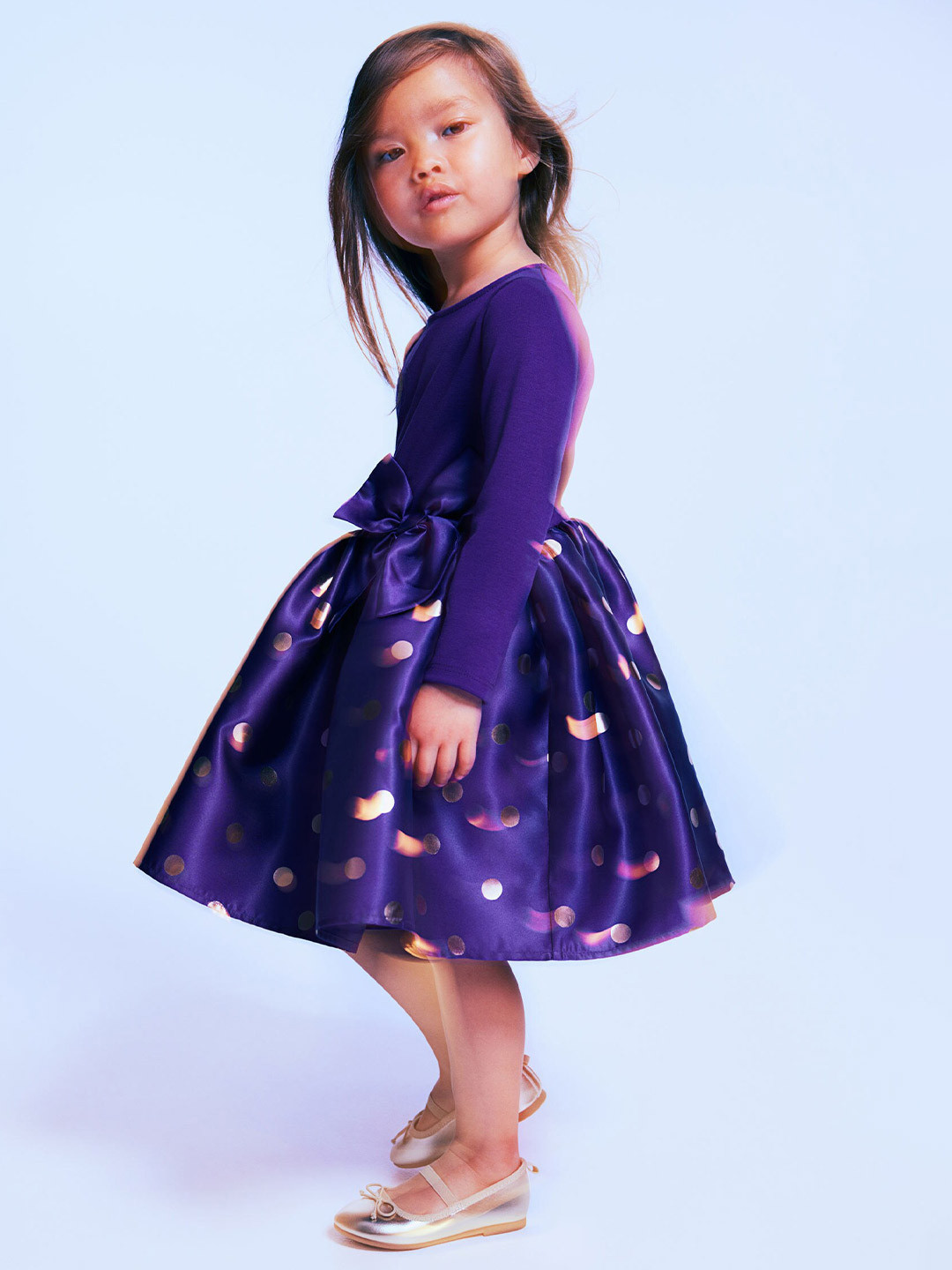 

H&M Girls Bow-Detail Printed Dress, Purple