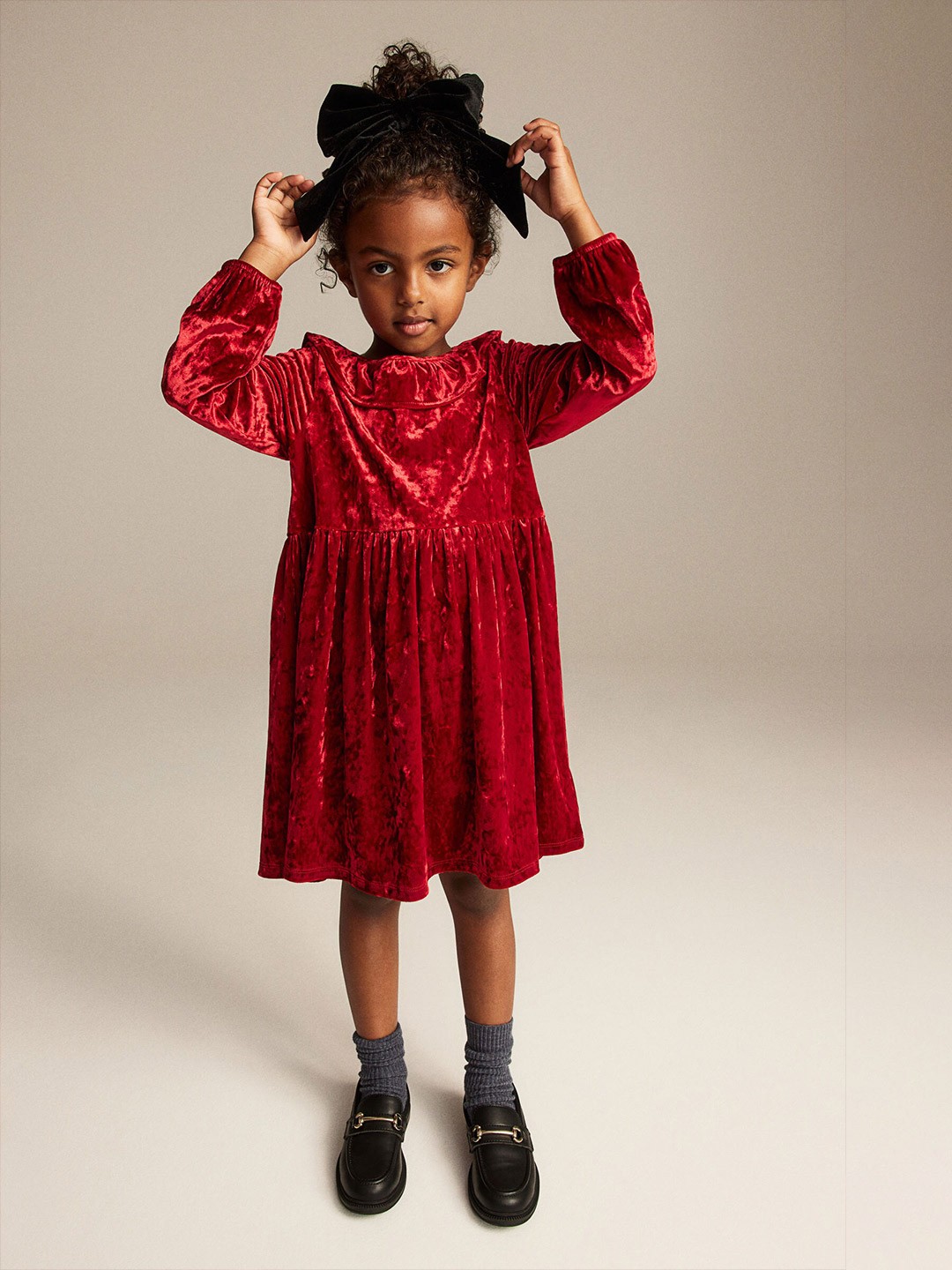 

H&M Girls Collared Velour Dress, Red