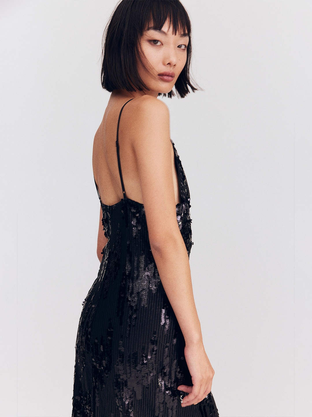 

H&M Sequined Slip Dress, Black