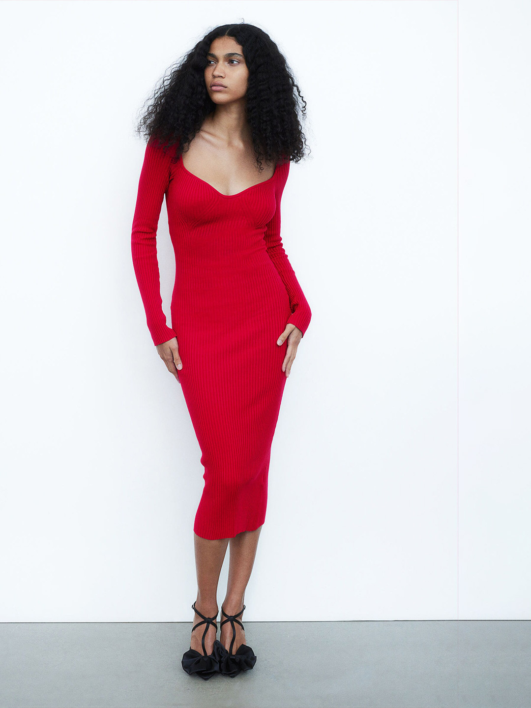 

H&M Rib-Knit Dress, Red