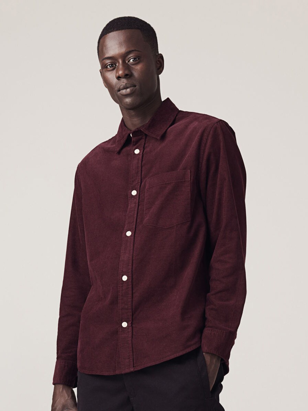 

H&M Pure Cotton Regular Fit Corduroy Shirt, Red