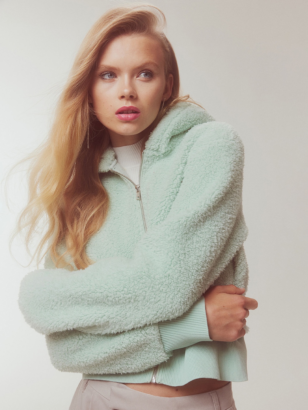 

H&M Teddy Zip-Through Hoodie, Green