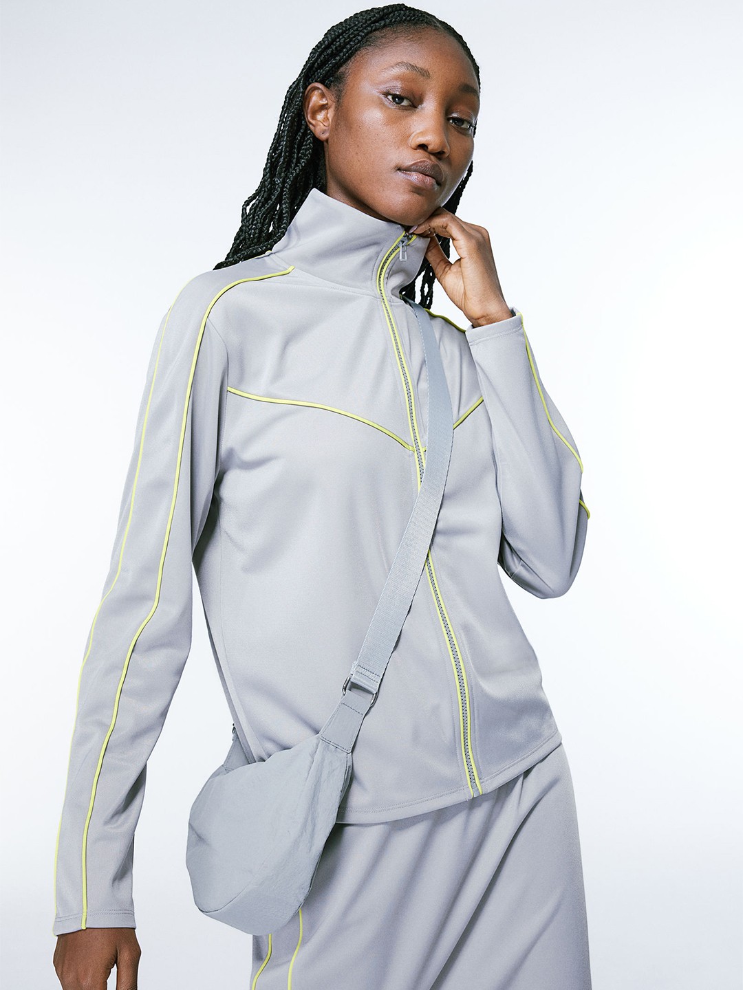 

H&M Piping-Detail Track Jacket, Grey