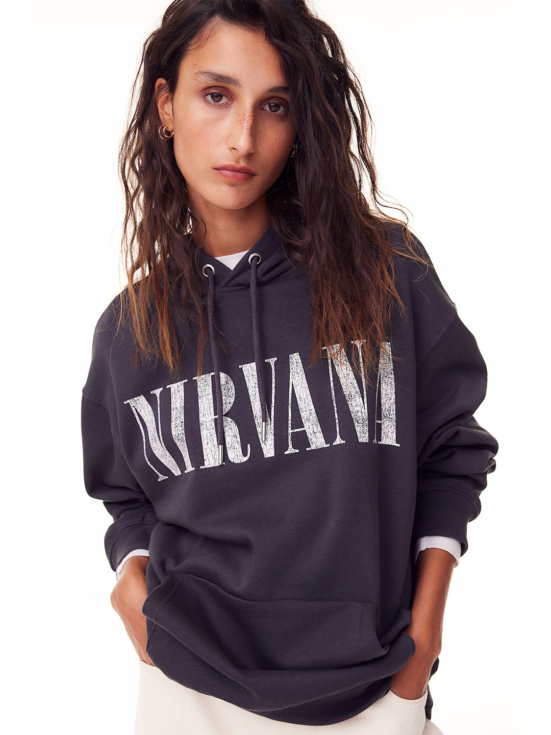 

H&M Motif-Front Hoodie, Grey