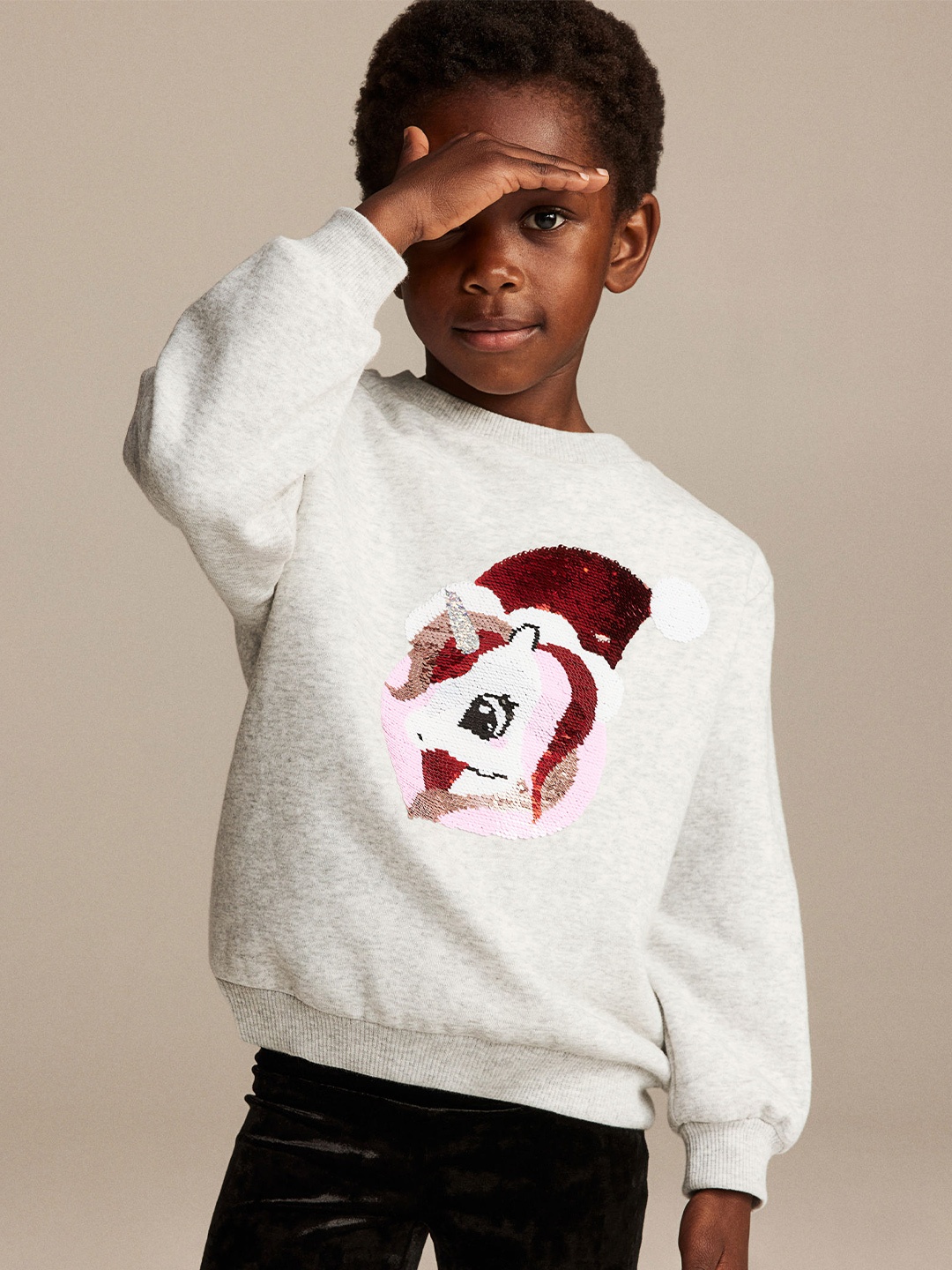 

H&M Girls Reversible Sequin-Motif Sweatshirt, Grey