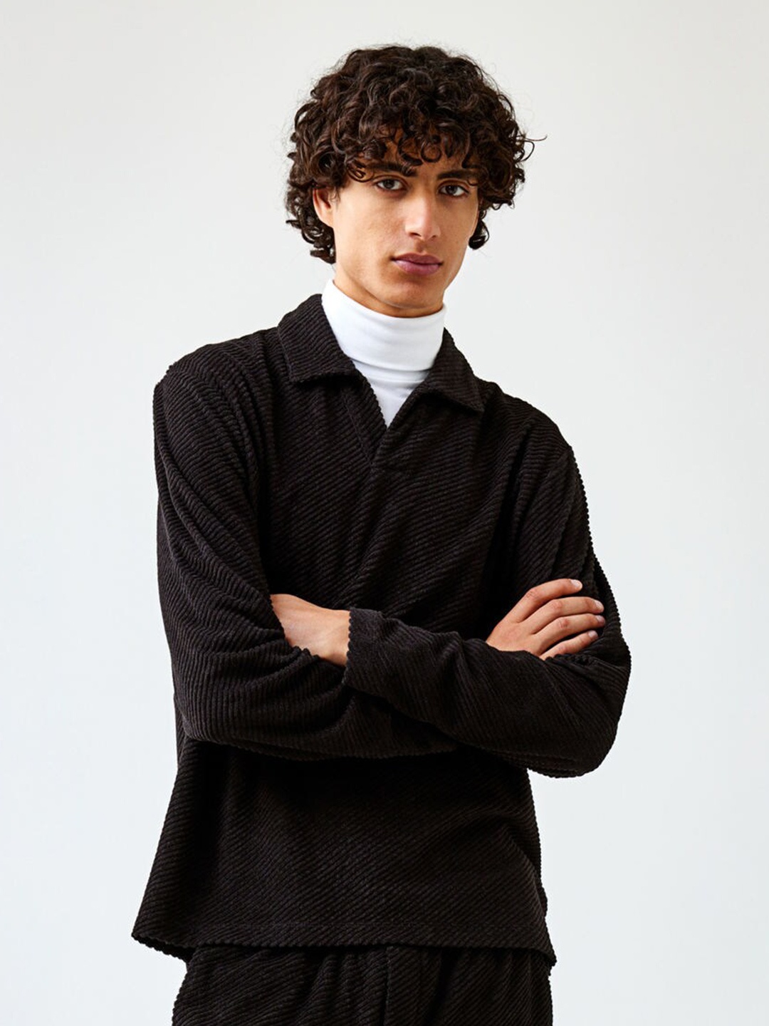

H&M Regular Fit Long-Sleeved Polo Shirt, Black