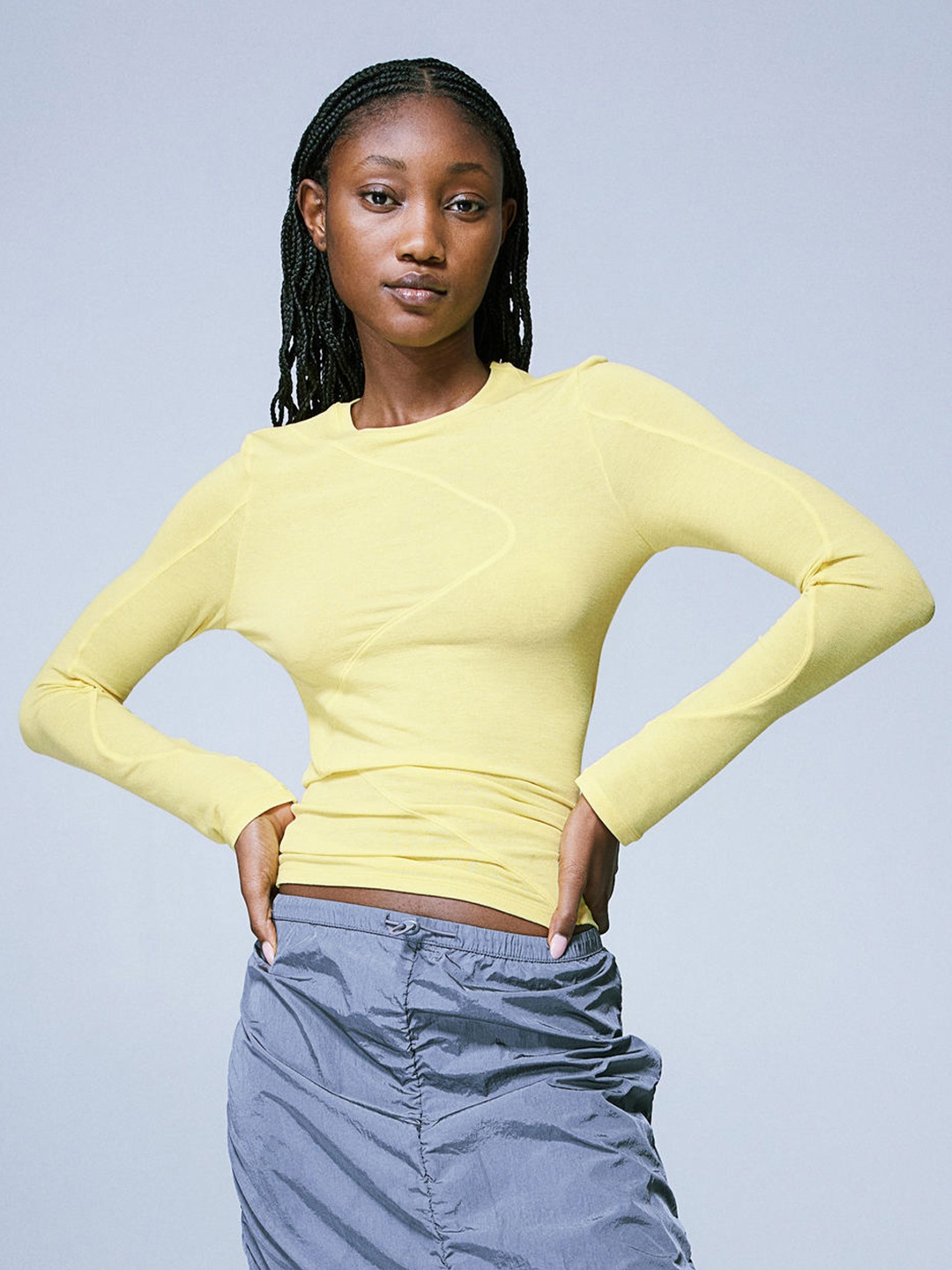 

H&M Seam-Detail Jersey Top, Yellow