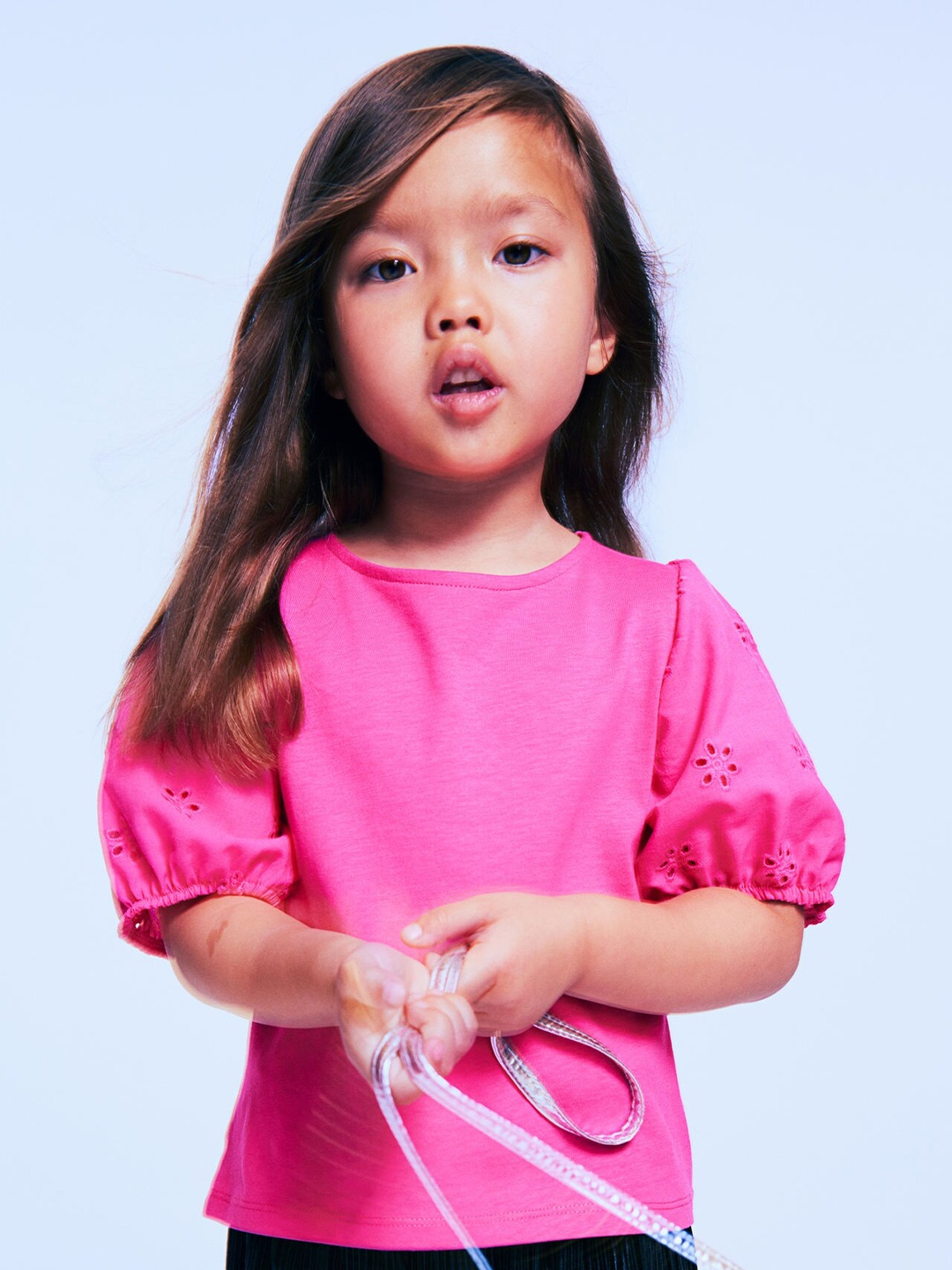 

H&M Girls Puff-Sleeved Cotton Top, Pink