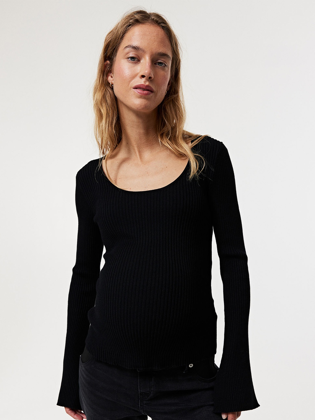 

H&M MAMA Rib-Knit Top, Black