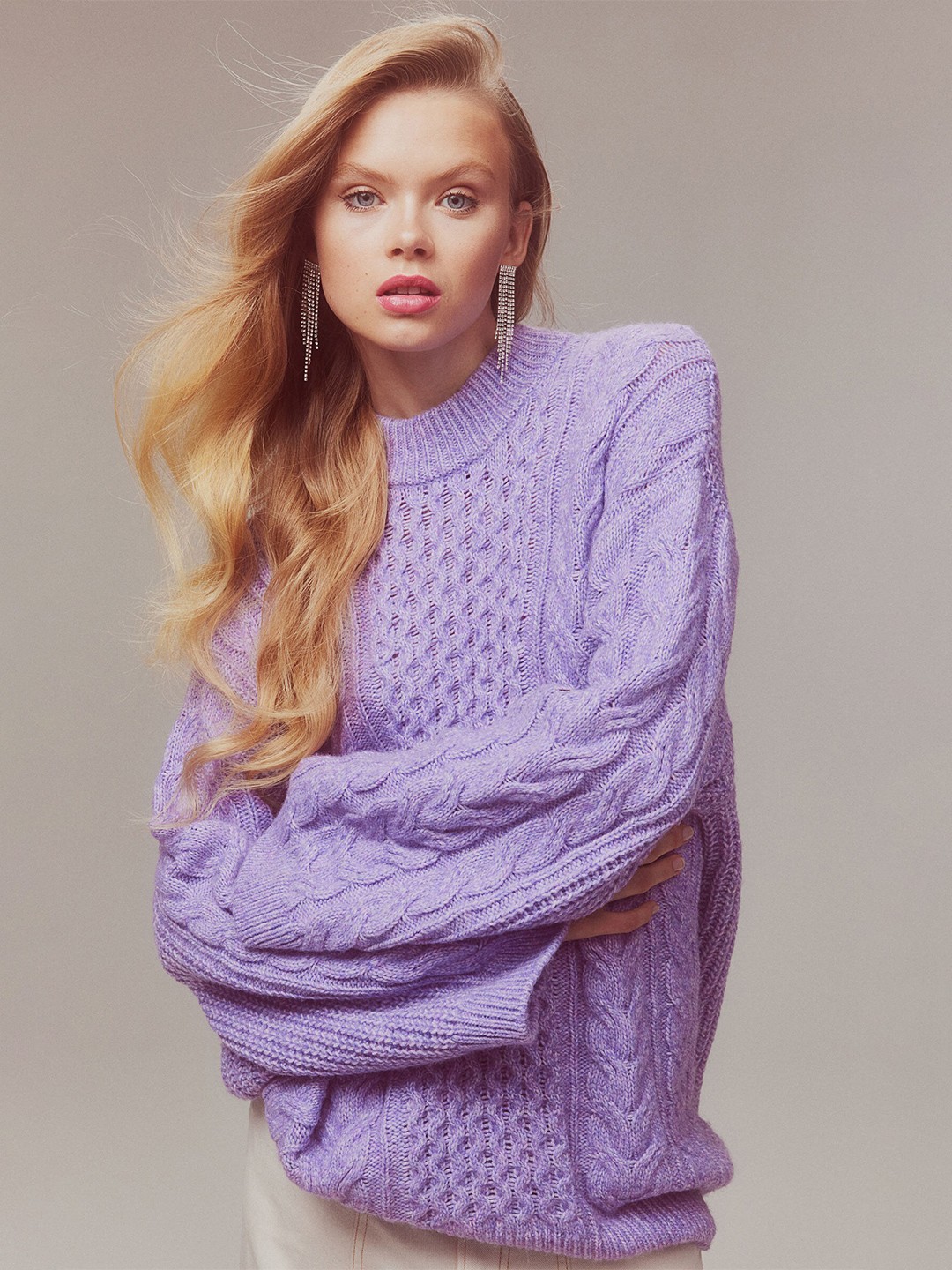 

H&M Oversized Cable-Knit Jumper, Lavender