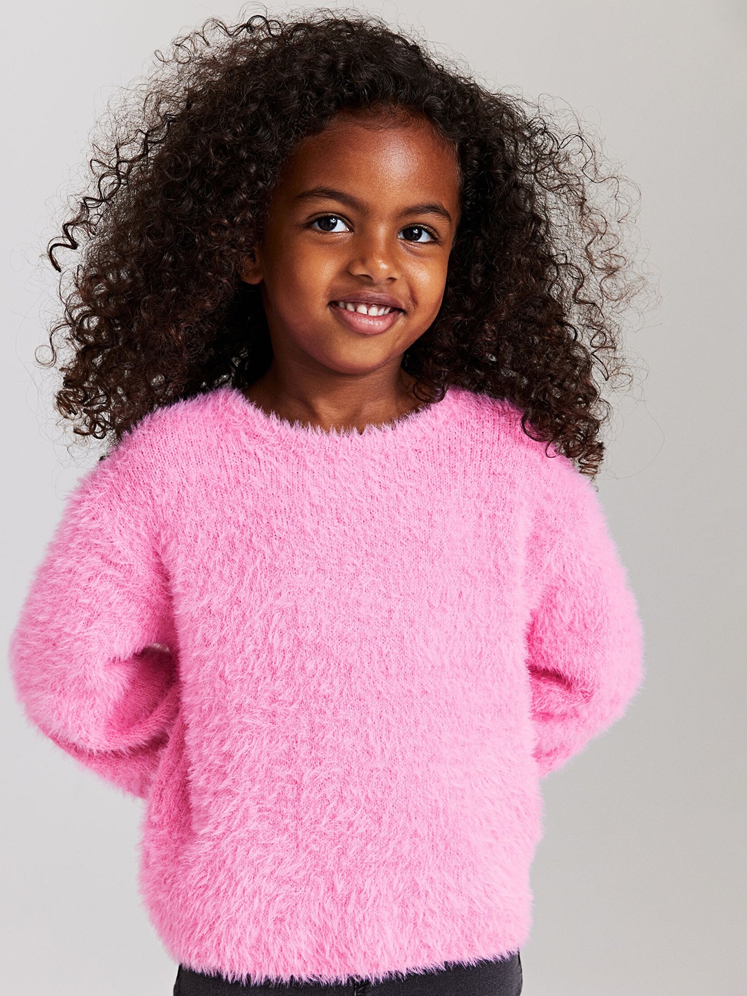 

H&M Girls Fluffy-Knit Jumper, Pink