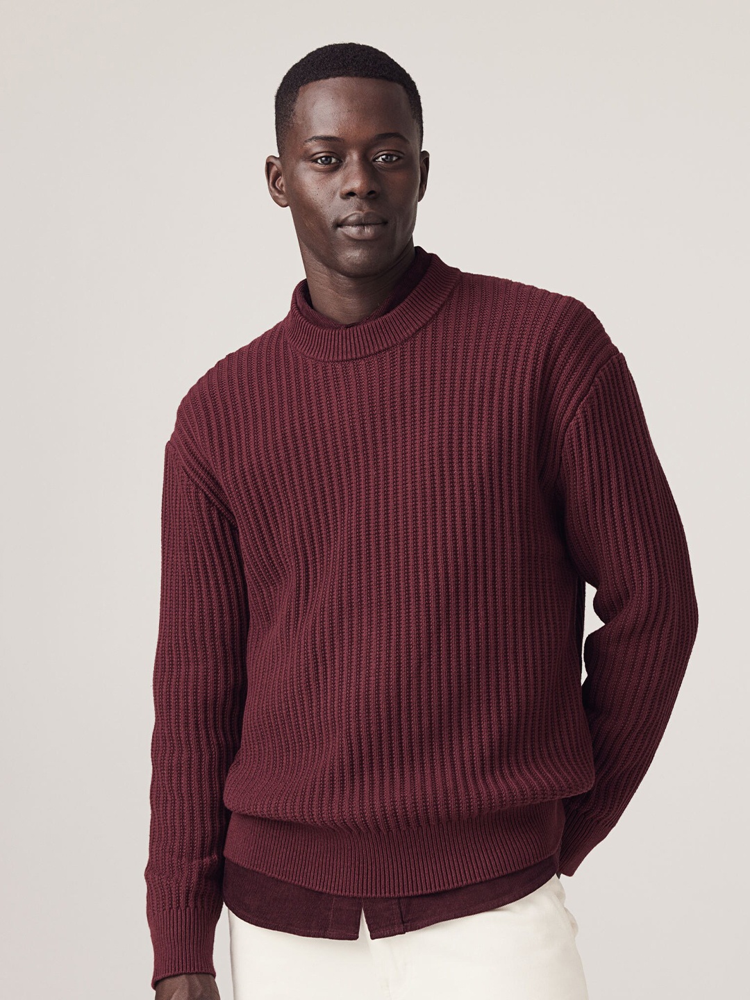 

H&M Relaxed Fit Rib-Knit Jumper, Maroon