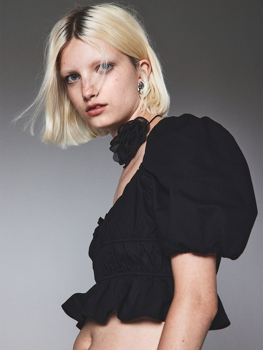 

H&M Gathered Cotton Blouse, Black