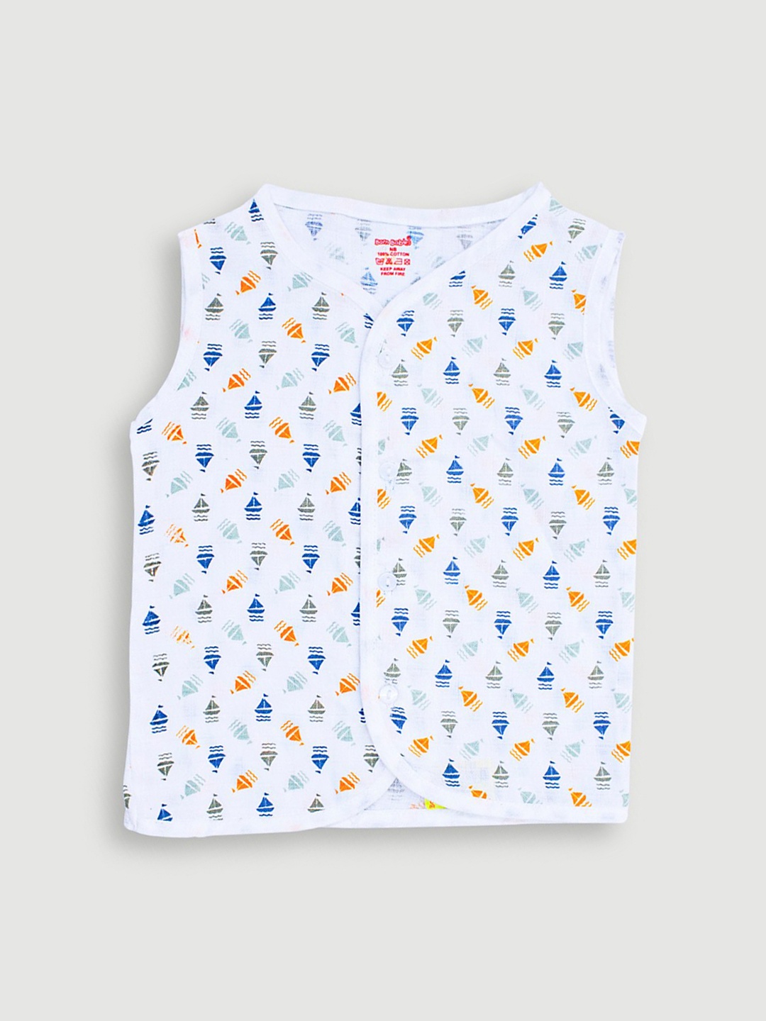 

Born Babies Infant Printed Organic Muslin Cotton Jhabla, White
