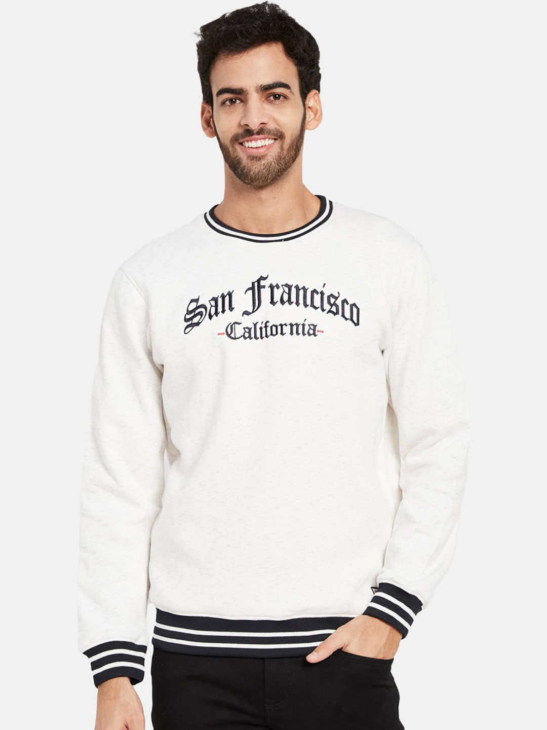 

Octave Typography Printed Long Sleeves Fleece Pullover, White