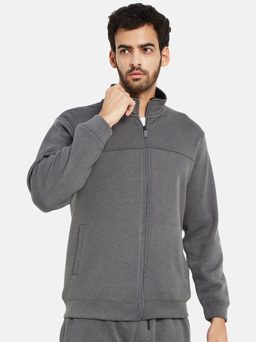 

Octave Long Sleeves Fleece Front-Open Sweatshirt, Grey