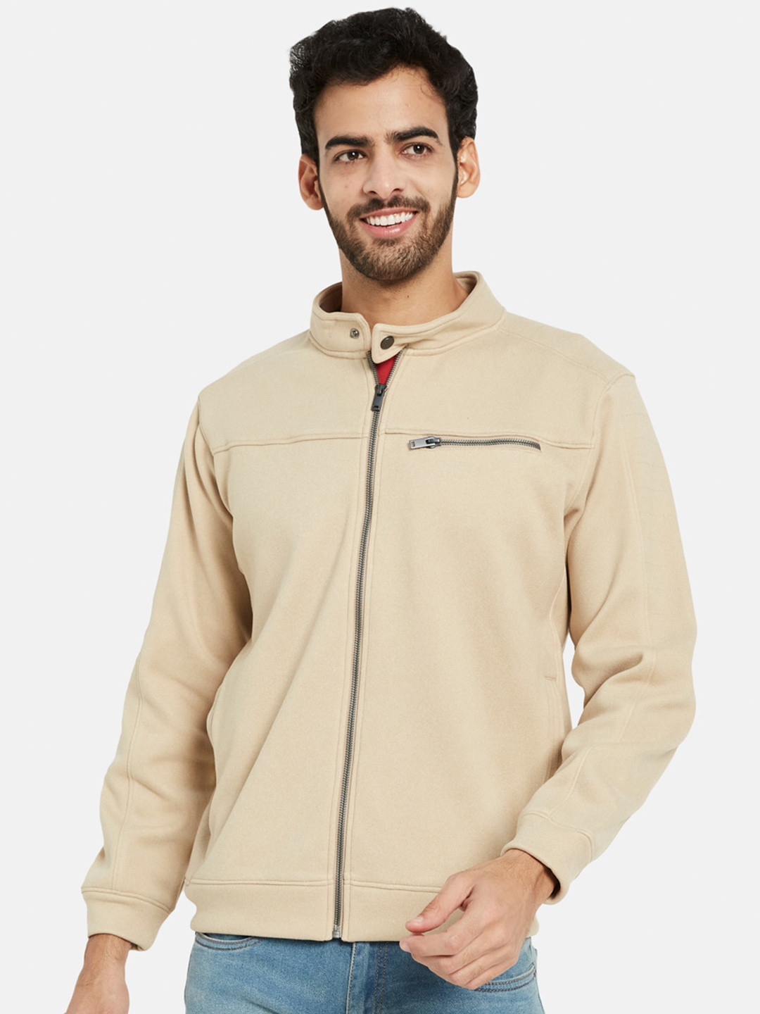 

Octave Mock Collar Fleece Front-Open Sweatshirt, Cream