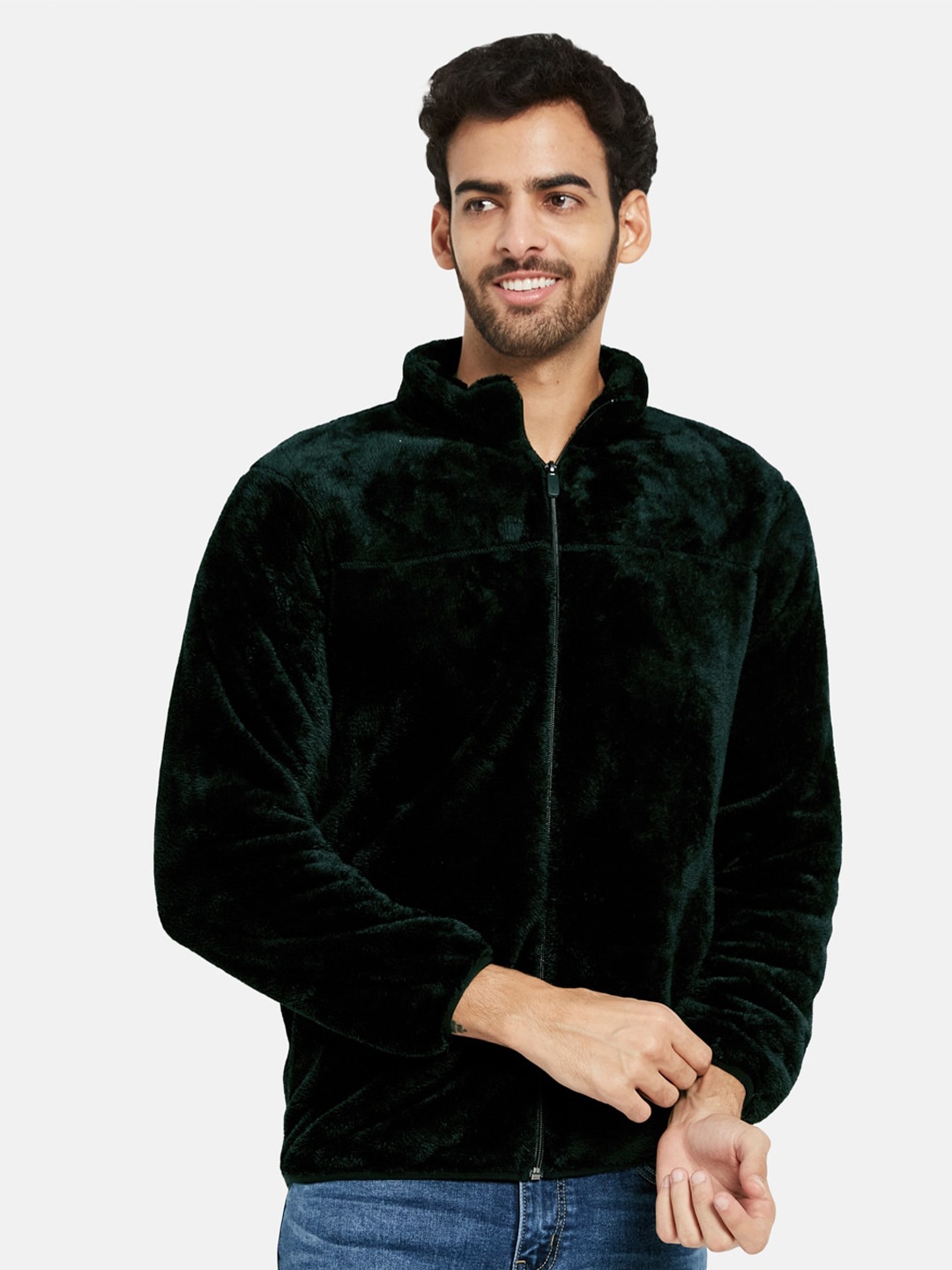 

Octave Fleece Mock Collar Front-Open Sweatshirt, Green