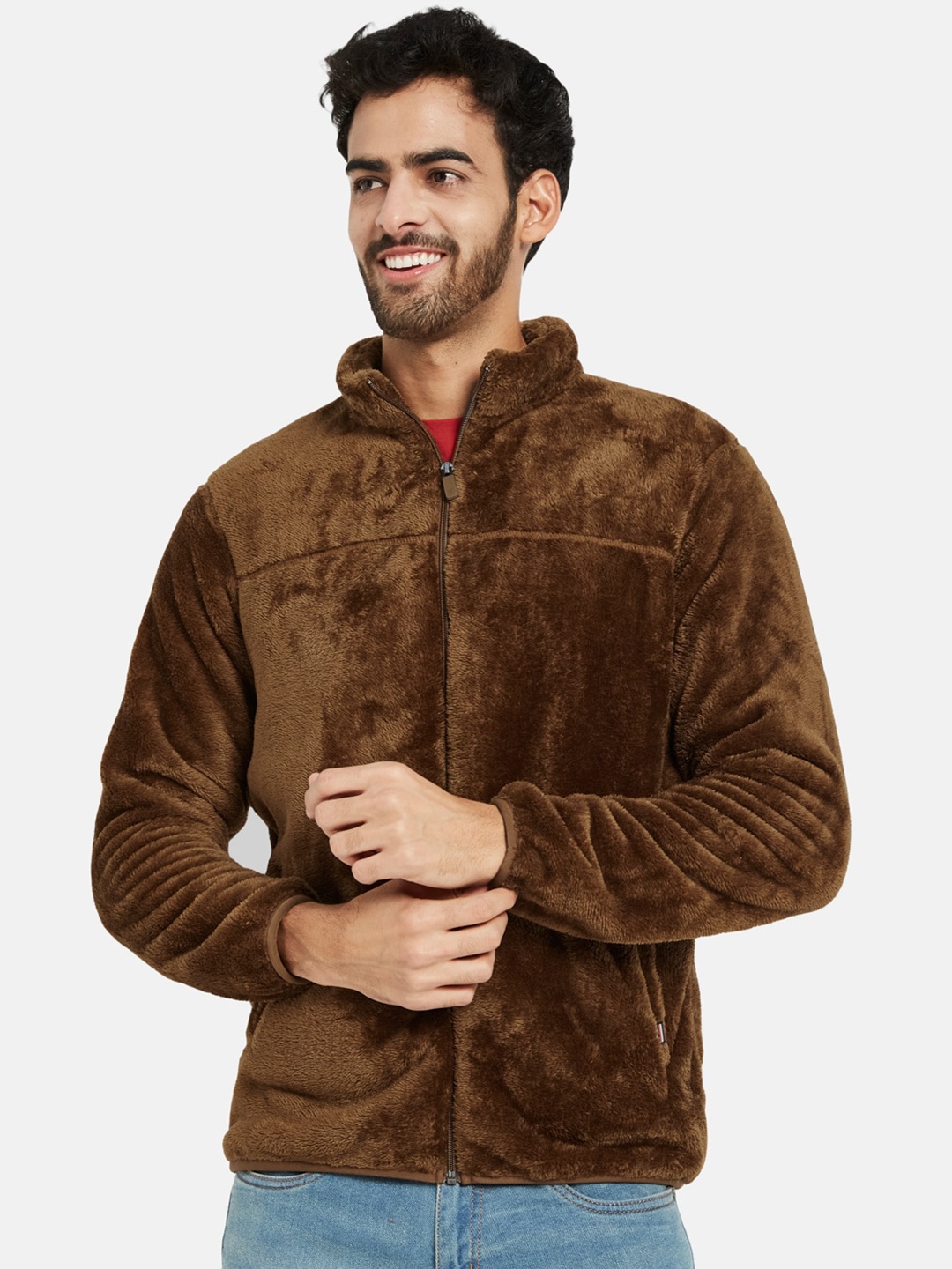 

Octave Fleece Mock Collar Front-Open Sweatshirt, Brown