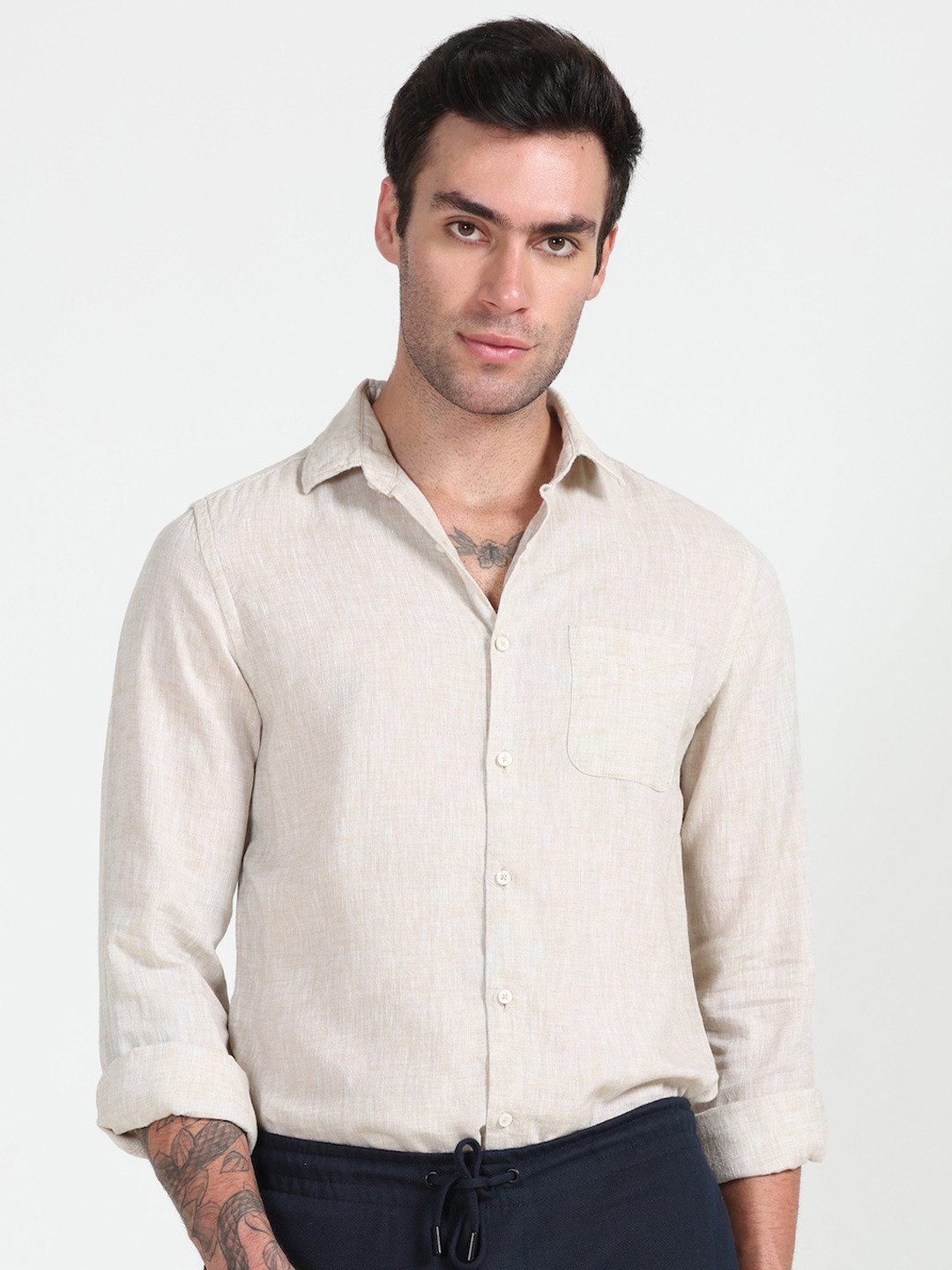 

POE Smart Slim Fit Spread Collar Casual Shirt, Off white