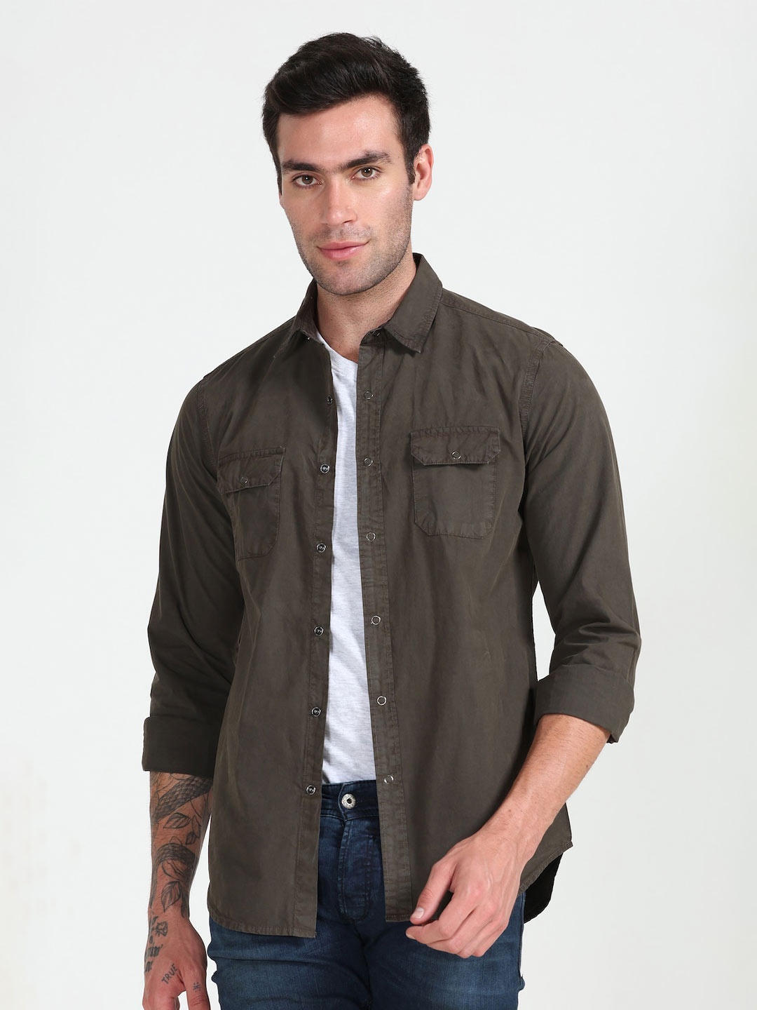 

POE Smart Slim Fit Opaque Pure Cotton Casual Shirt, Grey