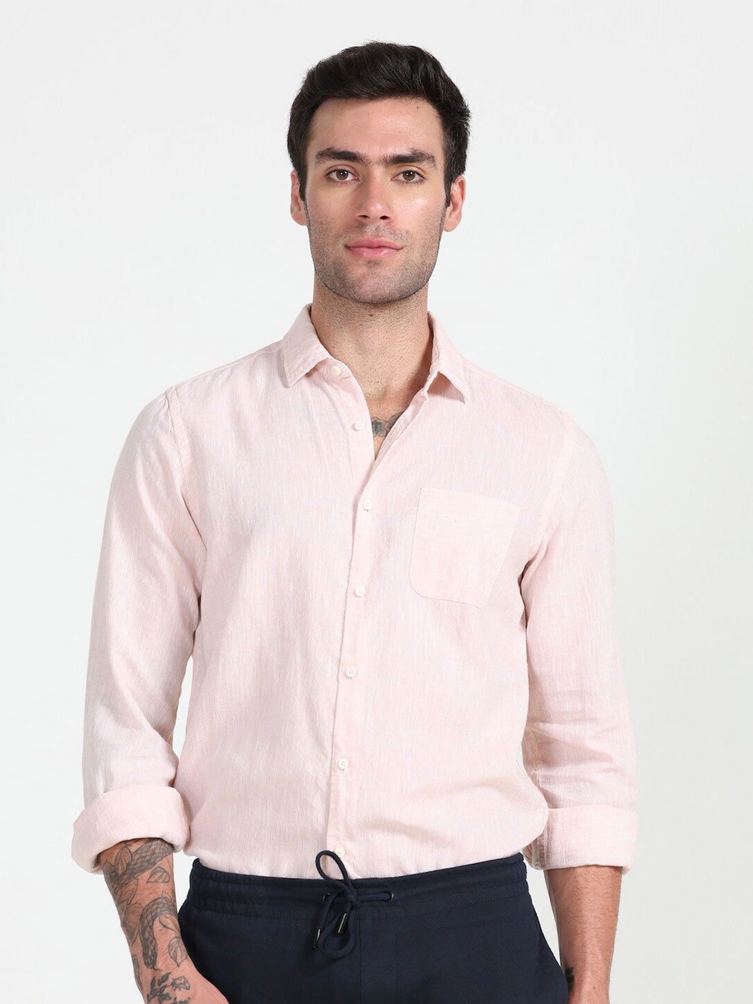 

POE Smart Slim Fit Opaque Casual Shirt, Pink