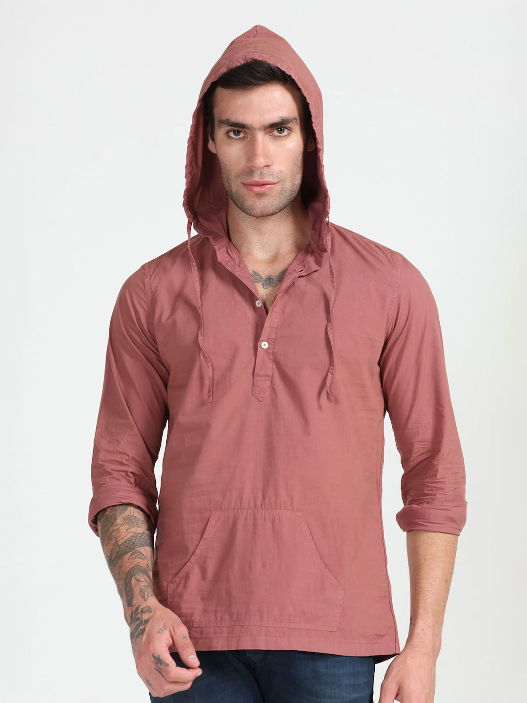 

POE Smart Slim Fit Hooded Pure Cotton Casual Shirt, Mauve