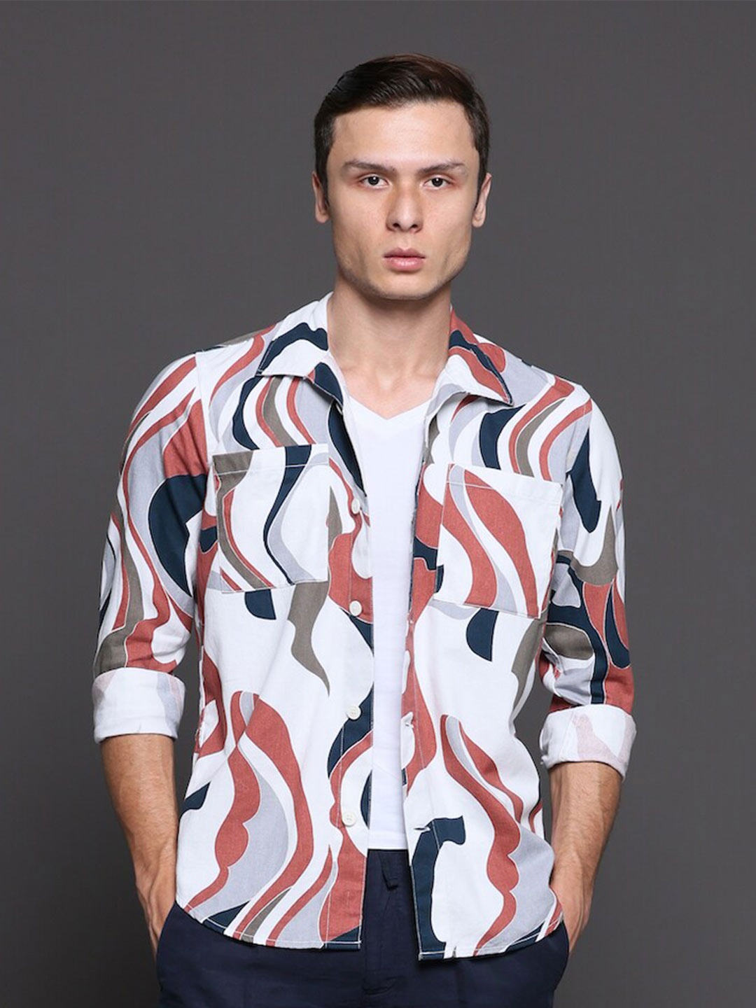 

POE Abstract Printed Pure Cotton Shirt, Red