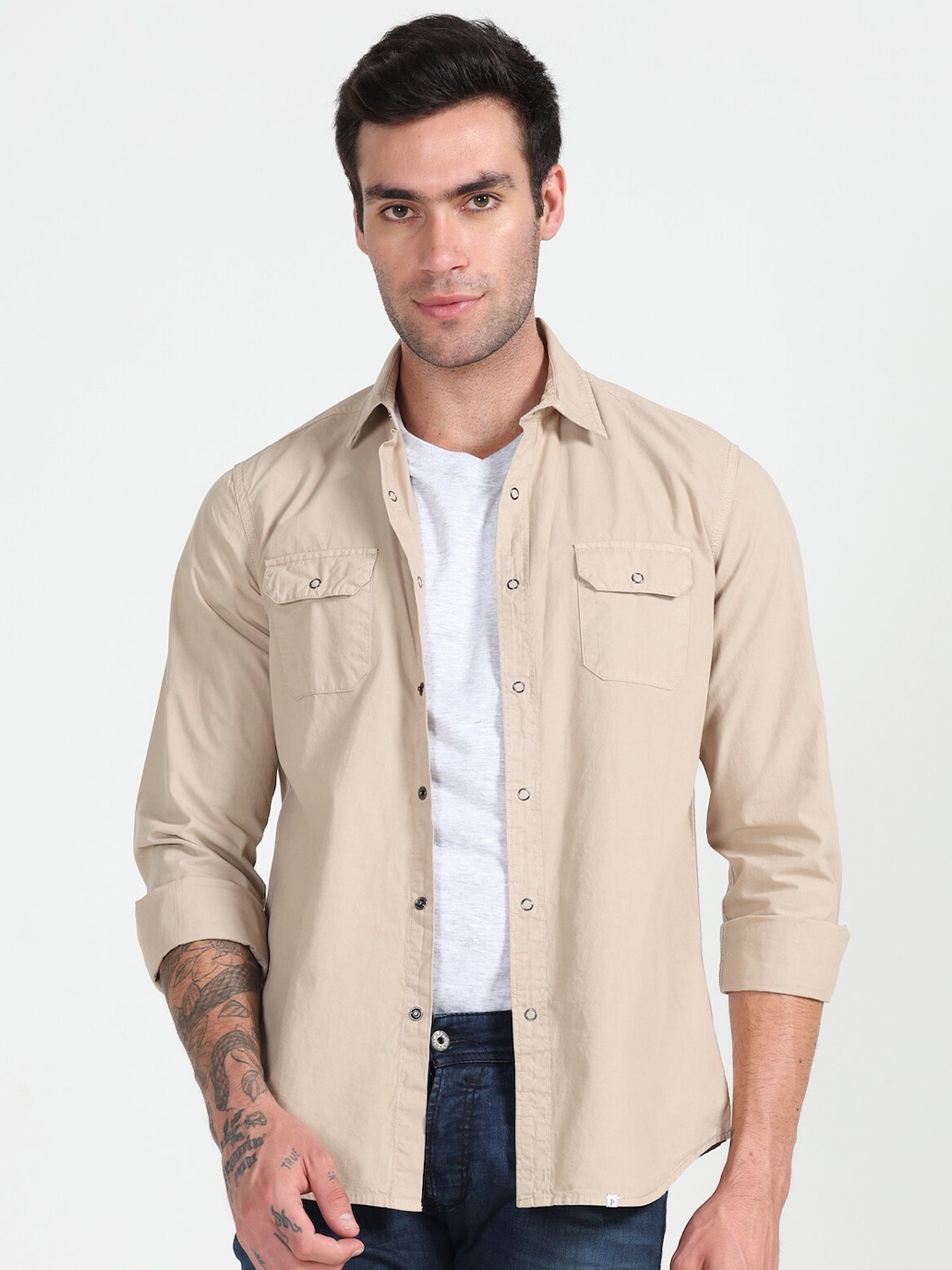 

POE Smart Slim Fit Pure Cotton Casual Shirt, Beige