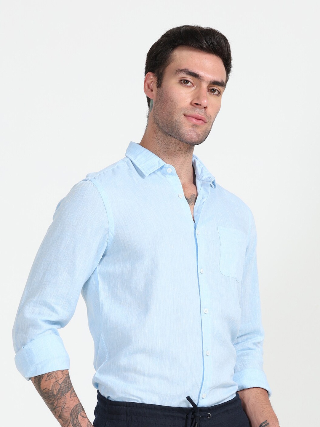 

POE Smart Slim Fit Spread Collar Casual Shirt, Blue