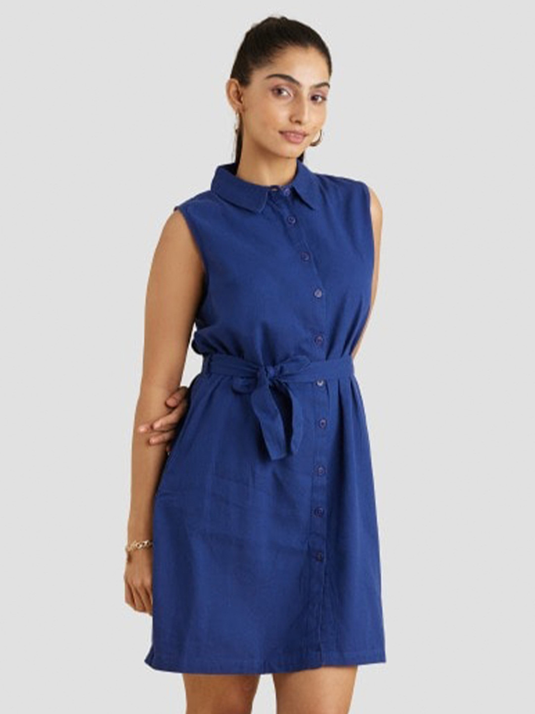 

harbour 9 Shirt Collar Cotton Shirt Dress, Navy blue