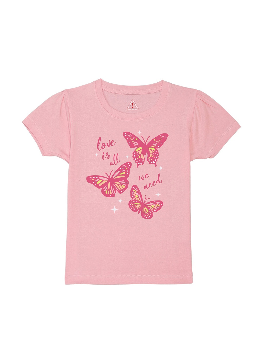 

Wear Your Mind Girls Butterfly Printed Pure Cotton T-shirt, Pink