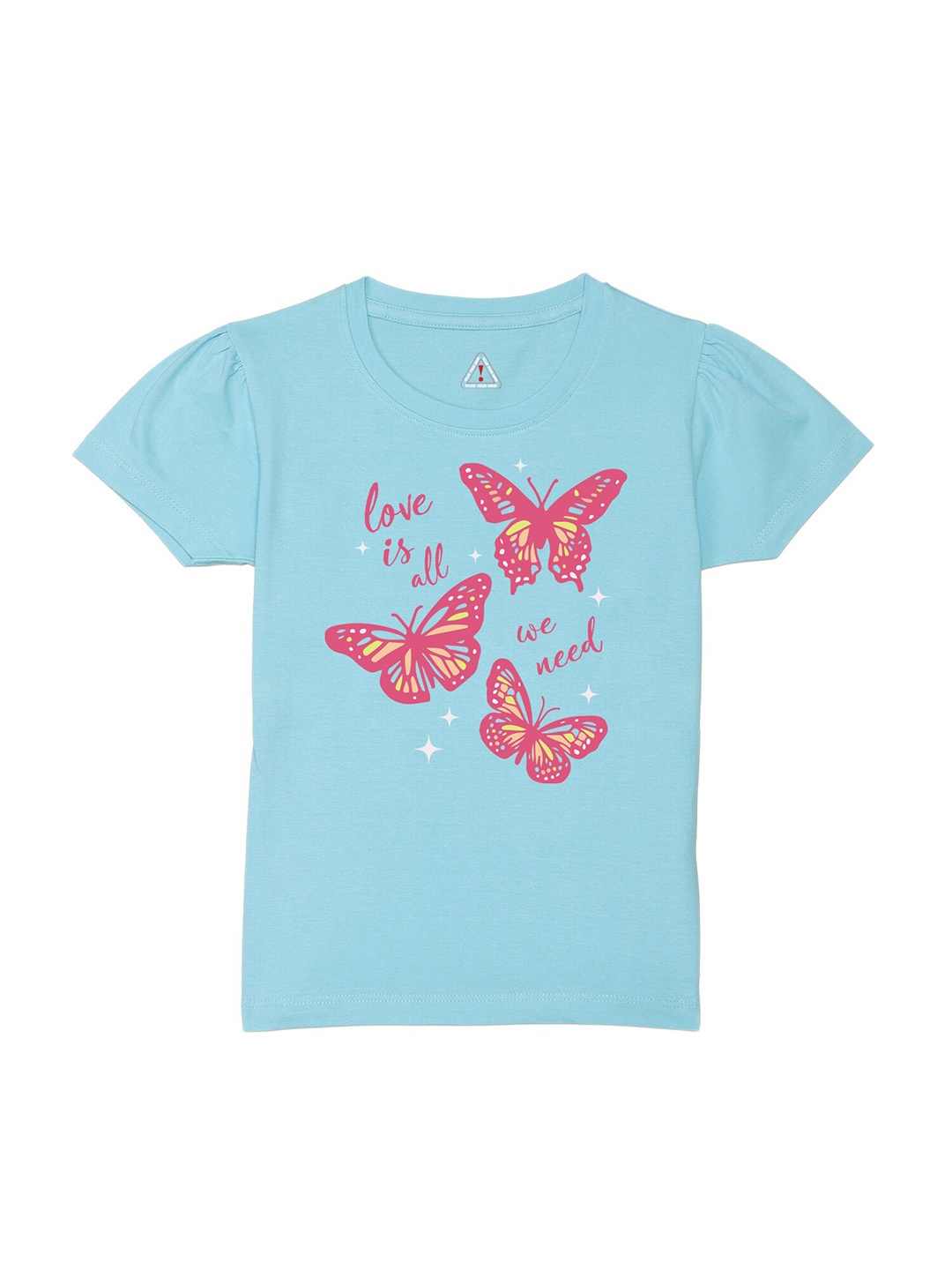 

Wear Your Mind Girls Floral Printed Pure Cotton Regular Top, Blue