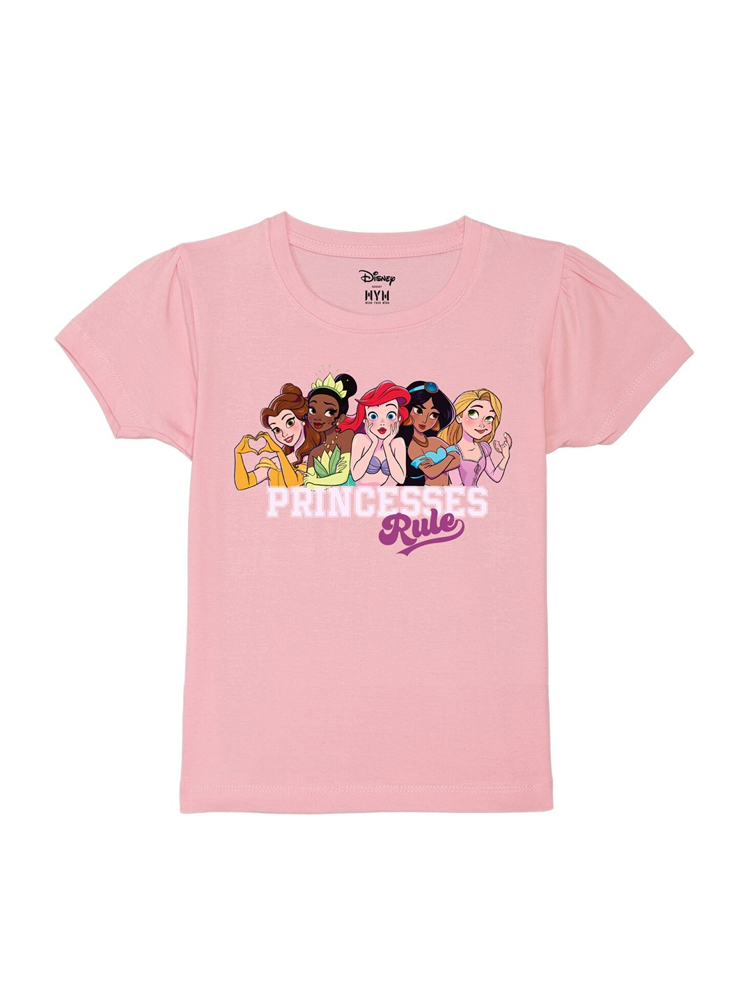 

Wear Your Mind Girls Disney Princess Printed Pure Cotton T-shirt, Pink