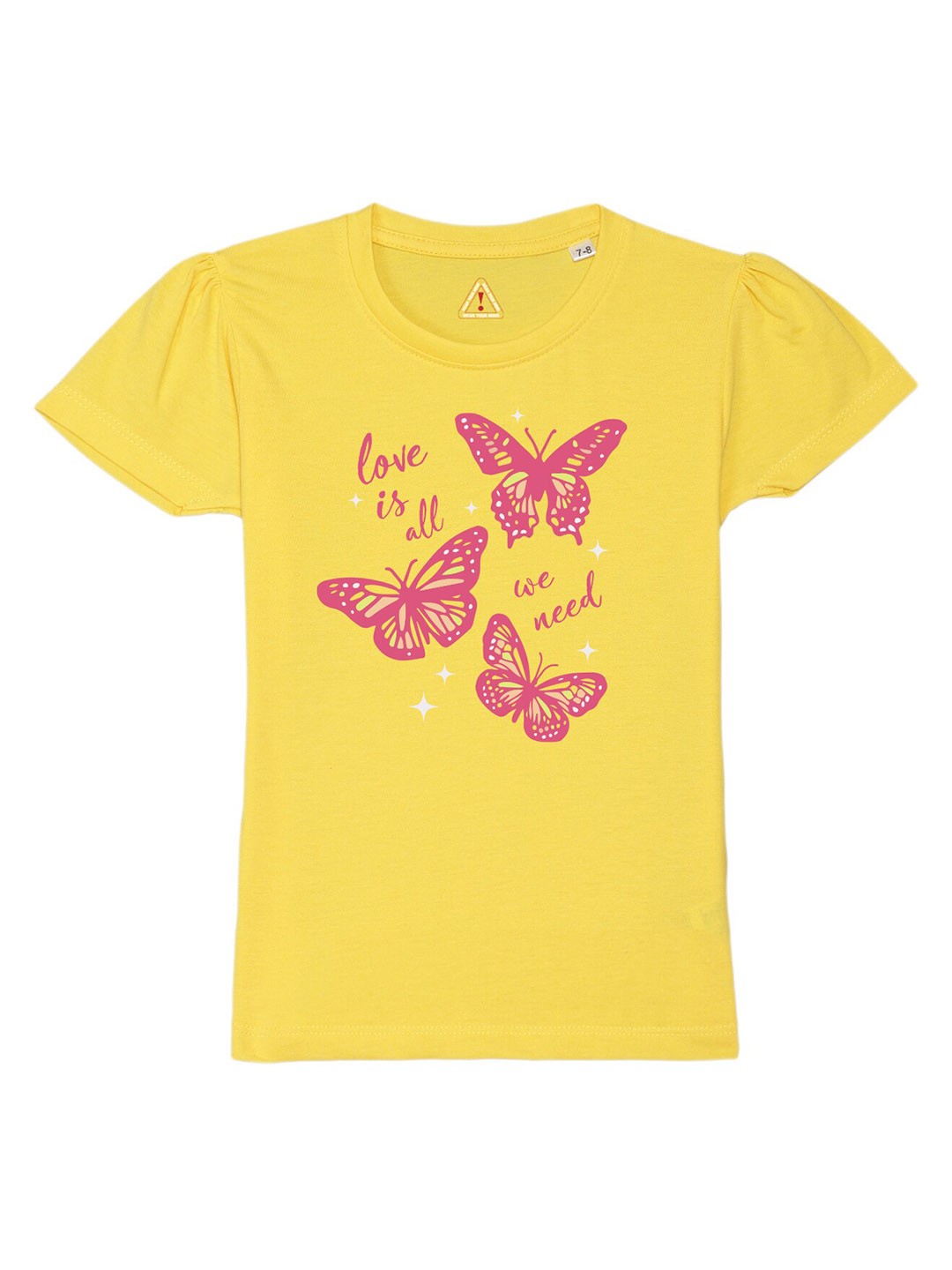 

Wear Your Mind Girls Graphic Printed Pure Cotton T-shirt, Yellow