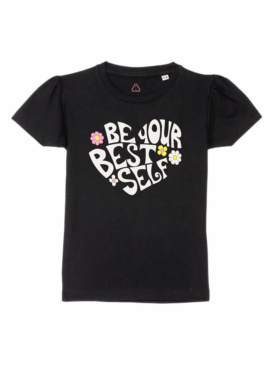 

Wear Your Mind Girls Typography Printed Pure Cotton T-shirt, Black
