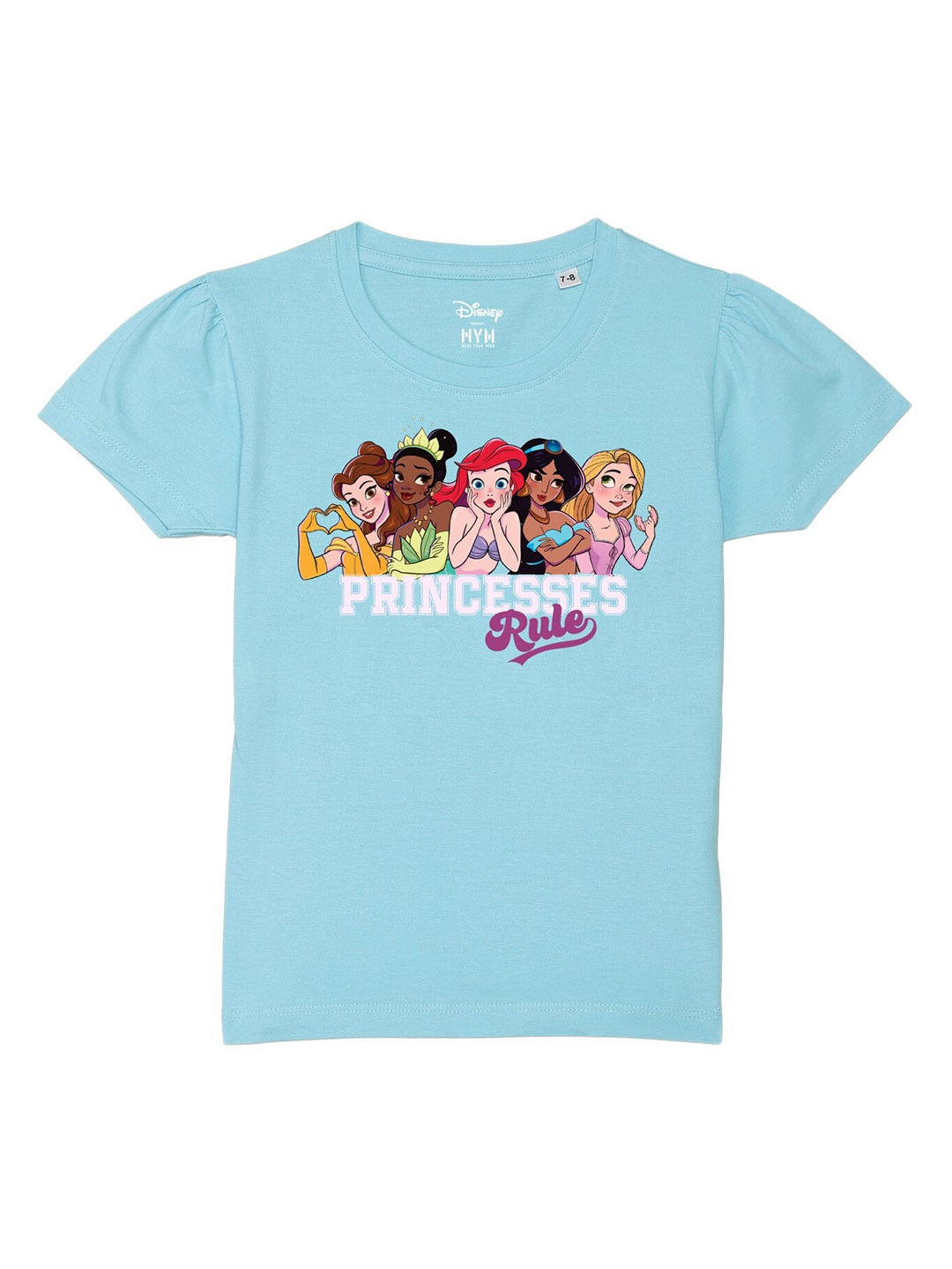 

Wear Your Mind Girls Disney Princess Printed Pure Cotton T-shirt, Blue
